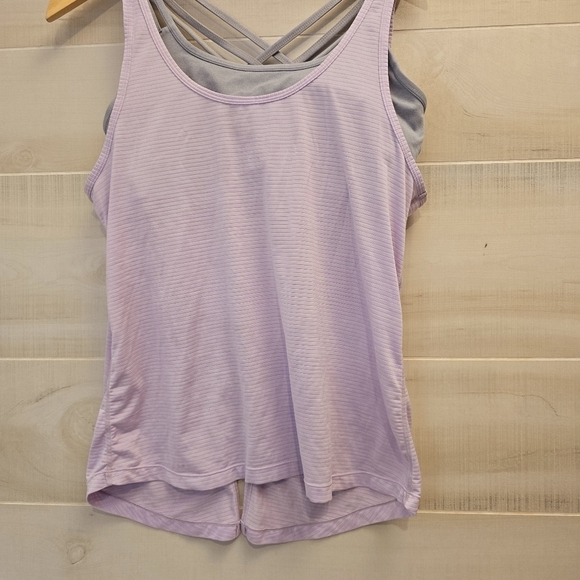 {M} Athleta Fully Focused Criss Cross Tank With Bra Pink Purple Lavender Gray - Picture 2 of 9